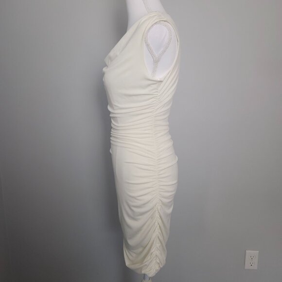 NWOT Sweet Storm M Ivory White Sleeveless Ruched Bodycon Dress Cowl Neck Medium - Picture 6 of 6